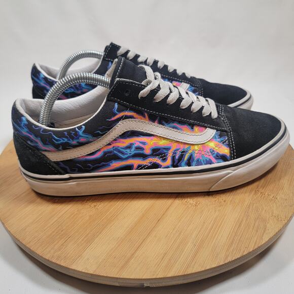 Vans Old Skool Skateboarding Sneakers Shoes Men 10 Black Blue Suede. Lightning - Picture 3 of 14